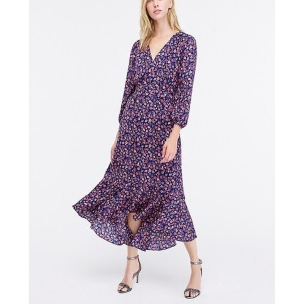 J. CREW‎ Romantic Floral Navy Pink dress flowy career feminine Women SZ 4